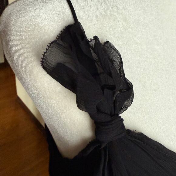 CLUB MONACO Y2K Vintage Black Silk Chiffon Pleated Babydoll Cocktail Dress Sz 2 - Picture 5 of 7